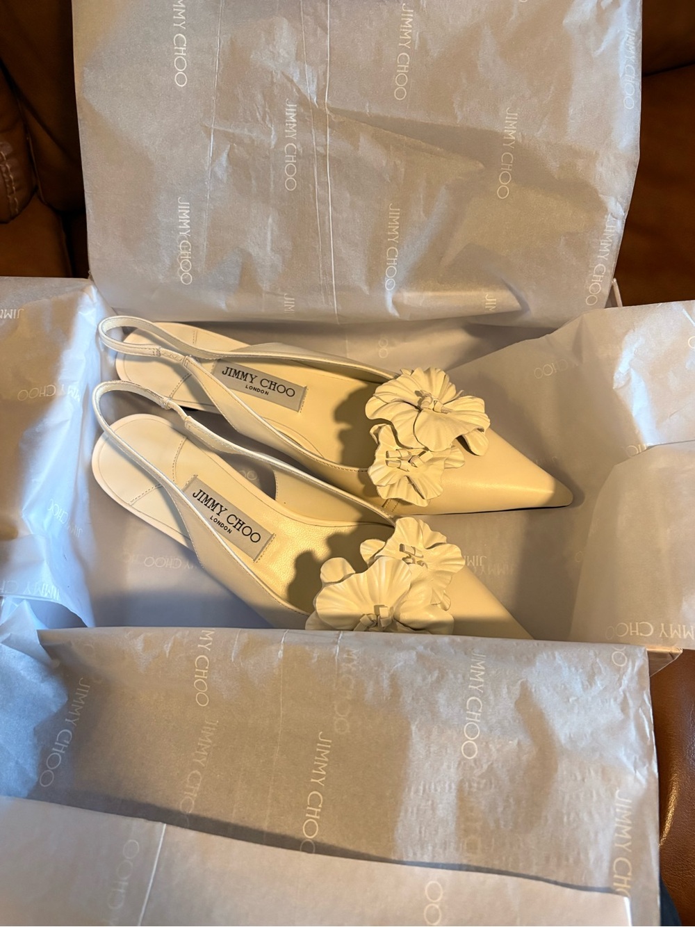 Jimmy Choo Amita Flowers 45 Napa leather Slingback heel